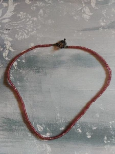 Vintage bead necklace faceted pink crystal silver tone toggle clasp choker 15" - Picture 1 of 4