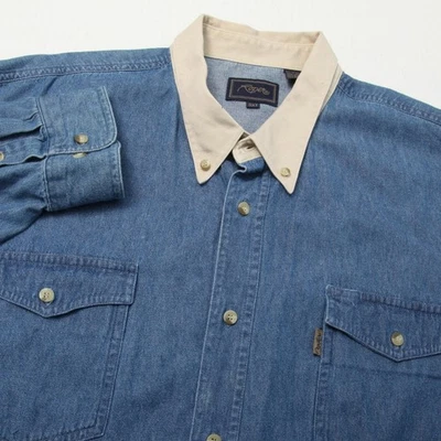 Camisa Roper Para Hombres 3XT Denim Western Abotonada Cuello Tostado Manga Larga Foto 1 de 4