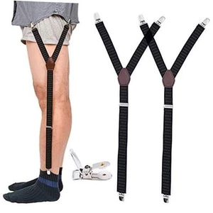Mens Shirt Stays Military Adjustable Elastic Garter Straps Sock Non-slip Clamps - Picture 1 of 7