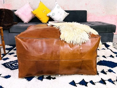 Ottoman Pouffe Footstool Unstuffed Moroccan Leather Pouf Handmade Genuine - Image 1 of 4