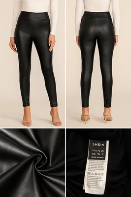 Leggings Shein Negro Imitación Cuero XS Banda Ancha Alta Cintura Elastizados Calce Ajustado Mujeres Foto 1 de 4