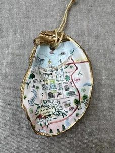Oyster SHELL Ornament Savanna Georgia Decoupage Souvenir Keepsake Gold Trim - Imagen 1 de 4