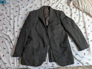Vintage Harris Tweed Men's Herringbone Gray Blazer,Handwoven Pure Scottish Wool - Picture 1 of 9