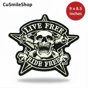 Parche grande bordado estrella calavera y huesos LIVE FREE RIDE FREE de 9 x 8,5 pulgadas - Imagen 1 de 4