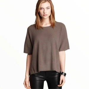 Vince 100 % Kaschmir gerippt taupe Kurzarm Pullover Gr. Large - Bild 1 von 7