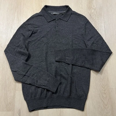 Saks Fifth Avenue Shirt Men’s Large Black Merino Wool Polo Italy Luxury Button - Image 1 of 4