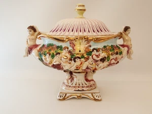 Vintage Porzellan Capodimonte Cherub Suppenterrine + Deckel vergoldeter Akzent italienisch - Bild 1 von 21