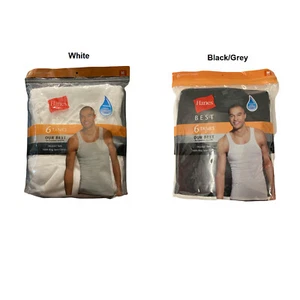 Hanes Best Men's Tagless 100% Cotton Tank Top 6 Pack - Picture 1 of 4