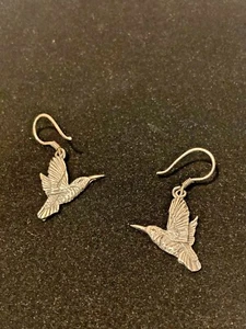 Vtg 925 Sterling Silver Hummingbird Hook Dangle Earrings Signed MC - Picture 1 of 6