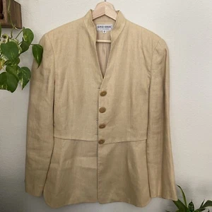 Vintage Giorgio Armani Le Collezioni Linen Blazer Size 44 10 Mock Neck Jacket - Picture 1 of 11
