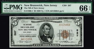 $5 1929. The First NB. New Brunswick, New Jersey. CH # 587. TYPE 1. PMG 66 EPQ - Picture 1 of 2