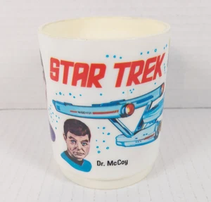Vtg 1975 Star Trek TOS Plastic Coffee Tea Mug DEKA Paramount Spock Kirk McCoy - Picture 1 of 8