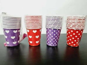 7oz Disposable Paper Cup Polka Dot Spotty Heart Red Purple Valentines Day Party - Picture 1 of 9
