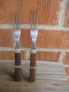 Antiguo tenedor de cena de la era de la Guerra Civil con mango de madera juego de 2 EE. UU. - Imagen 1 de 7