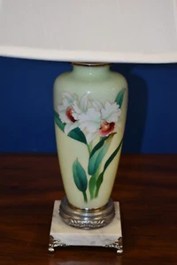 27" JAPANESE VTG. CLOISONNE VASE LAMP 1960'S CELADON LILLY NICKEL PLATED PARTS - Picture 1 of 5