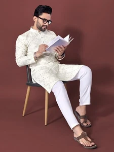 Pakistanische Herren Baumwolle Kurta Set Pyjama Indisch Ethno Kurta Hochzeit Party Kurta - Bild 1 von 10