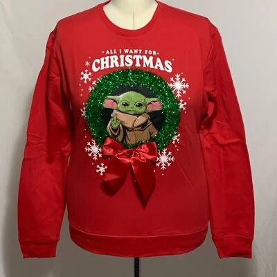 Moletom de Natal feio Star Wars Mandalorian criança bebê Yoda tudo o que eu quero XXL - Imagem 1 de 4
