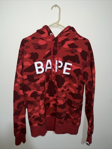 A BATHING APE (BAPE) Felpa con cappuccio pullover rosso mimetico A Bathing Ape uomo XL