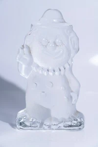Vintage Wikinger Glas Clown Briefbeschwerer Figur 5,5" Dekor klar mattiert winkende Hand - Bild 1 von 5