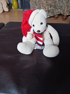 Pier 1 Imports Holiday Christmas Teddy Bear Wearing Stripe Scarf 12” Plush - Picture 1 of 5