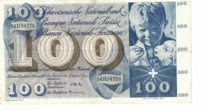 GENUINE SWISS 100 FRANC LARGE SIZE 5TH SERIES RARE AUTHENTIC BANKNOTE - Picture 1 of 2