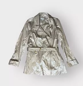 Cache Gold Beige Satin Metallic Moto Trench Coat - Picture 1 of 5