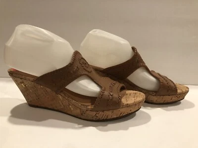Sandalias Jack Rogers Emilia Slides Cuero Plataforma Cuña Corcho Marrón Coñac 10 M Foto 1 de 4