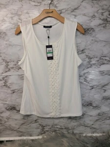 Tommy Hilfiger Women's Design Sleeveless Blouse, Tank White Large #B12 #B31 - Picture 1 of 5