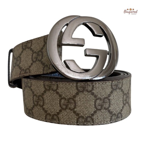 GUCCI Fibbia a G ad incastro originale marrone GG Supreme tela in pelle argento 95 38