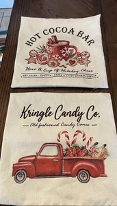Christmas Holiday Throw Pillow Covers Set Of 2 Slip Cases Pillows Not Included - Picture 1 of 19