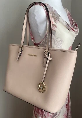 Bolso de Mano Michael Kors Jet Set Travel MK Cuero Saffiano Rosa Rubor 38F7GTVT3L Foto 1 de 4