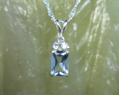 AQUAMARINA - Genuino, PEQUEÑO Collar de Plata de Ley .925 - Zafiro Blanco acc. Foto 1 de 4