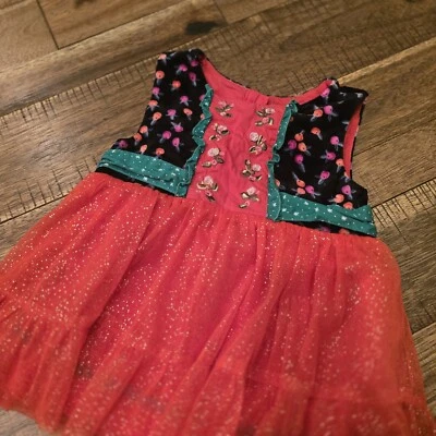 Matilda Jane Girls Sleeveless Christmas Red & Green Caroling Dress Size 4 - Image 1 of 4