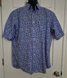 Bugatchi Blue/White Floral Classic Fit Short-Sleeve Button Down Shirt Size XL - Picture 1 of 6