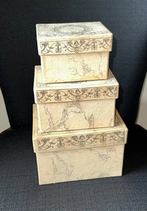 Scatole impilabili vintage contenitore set 3 cartone naturale stampa filigrana nera - Foto 1 di 15