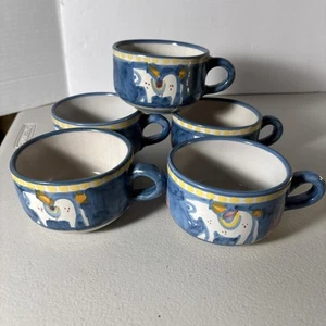 Set 5 tazze tazza vintage Solimene Campagna Cavallo blu Vietri Italia dipinte a mano - Foto 1 di 10