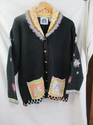 De Colección Libro de Cuentos Tejidos Tapiz de Ángeles Querubín Suéter Cárdigan Talla L Bolsillos Foto 1 de 4
