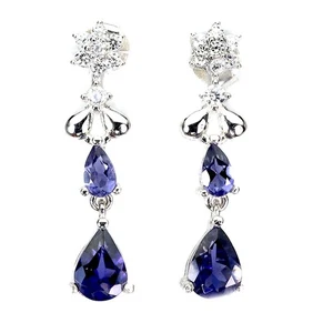 925 Sterling Silver Earrings Pear Iolite 7x5mm Gemstone Jewelry - Picture 1 of 13