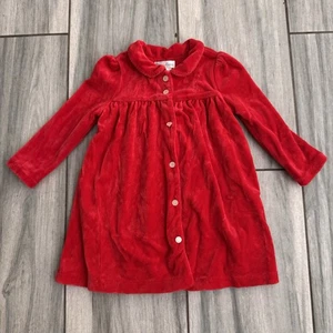 Vestito Neonata Bambina Ralph Lauren Vacanze Natale Velluto Rosso Bottoni Frontali 12M - Foto 1 di 5