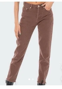Pantalones de mezclilla para mujer EDIKTED marrón talla L dobladillo deshilachado. - Imagen 1 de 4
