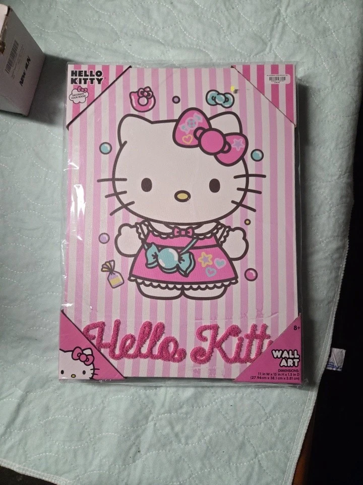 Arte de pared Hello Kitty rosa lienzo rayas decoración niña Foto 1 de 4