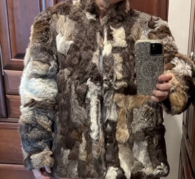 105 Vintage Rabbit Fur Coat M/L Patchwork  Coat Jacket  Mobwife Winklemans - Image 1 of 4