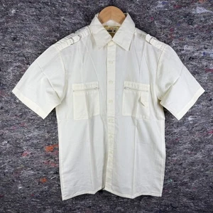 Vintage Sun II Safari Shirt Mens Small Cream Short Sleeve Epaulettes Pockets 80s - Picture 1 of 11