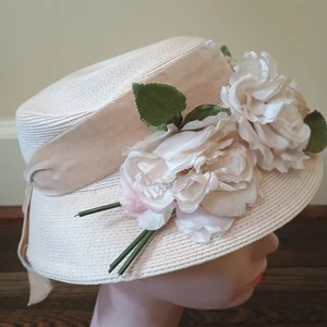 Vintage Dayne Taylor J.L. Hudson Detroit elfenbeinfarbener Strohhut mit Blumen - Bild 1 von 8