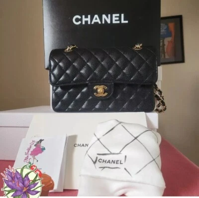 $10,900 CHANEL Classic small double Flap Bag black  caviar gold hw  year 2022 - Image 1 of 4