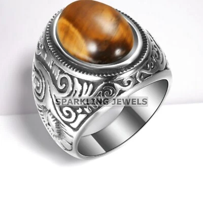 VVS Ojo de Tigre Corte Ovalado con Anillo de Plata de Ley 925 para Hombre #B213 Foto 1 de 4