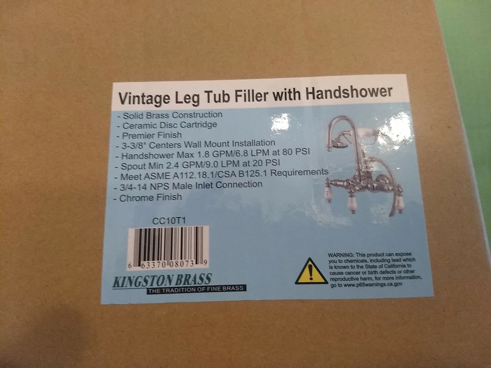 Kingston Brass Wall Mount ClawFoot Tub Faucet With Hand Shower CC10T1 - Chrome