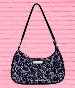 Hello Kitty Black Handbag Purse White Head Toss AOP Design Hobo Shoulder Bag - Picture 1 of 17