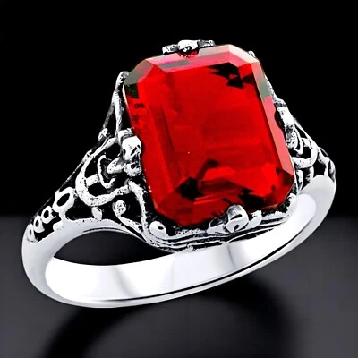 VIVID RED VINTAGE STYLE 925 STERLING SILVER SIMULATED RUBY RING            #1209 - Image 1 of 3