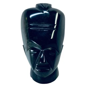 Busto de cabeza de piedra de obsidiana negra tallada a mano de colección artefacto artefacto decoración - Imagen 1 de 12